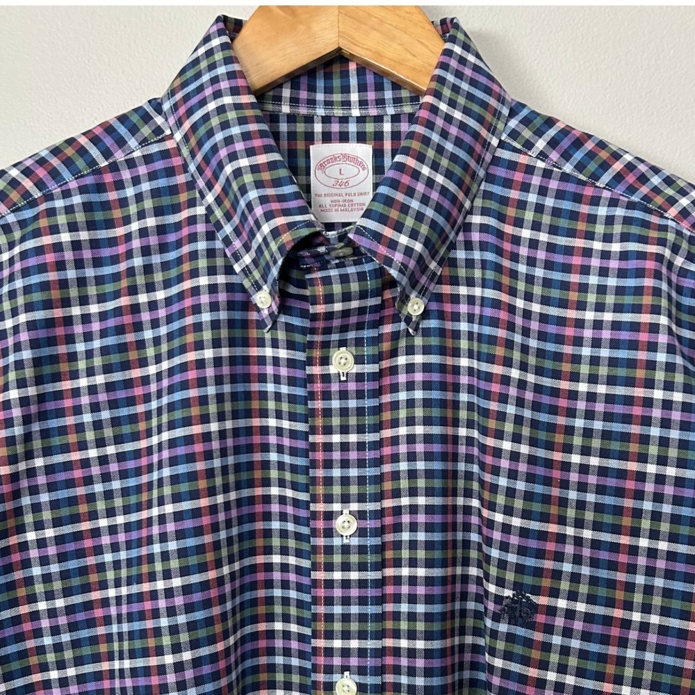 Brooks Brothers Shirt Mens Large Multicolor Plaid Non-Iron Cotton Button Down